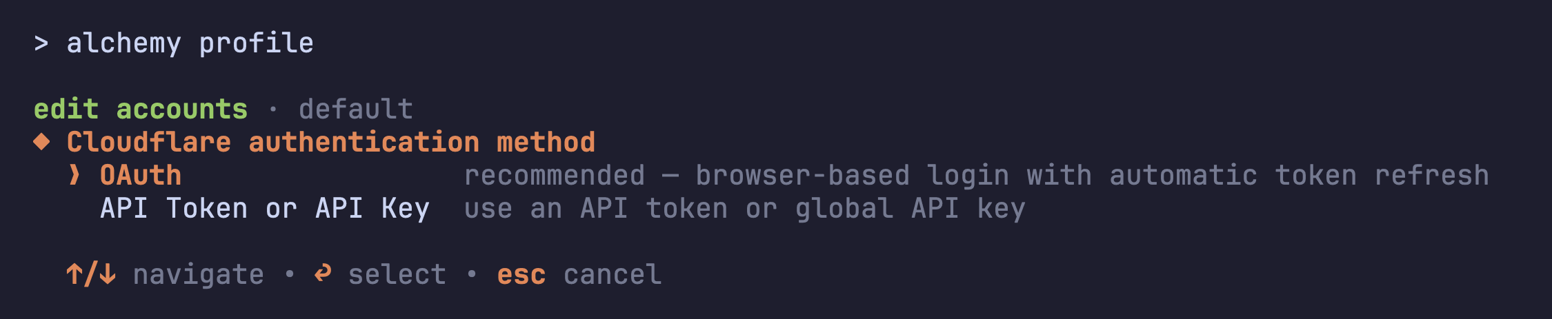 choosing OAuth as the Cloudflare authentication method